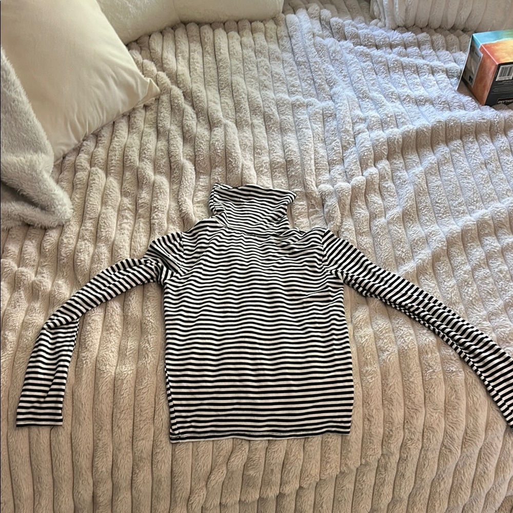Black and White Striped Turtleneck Top